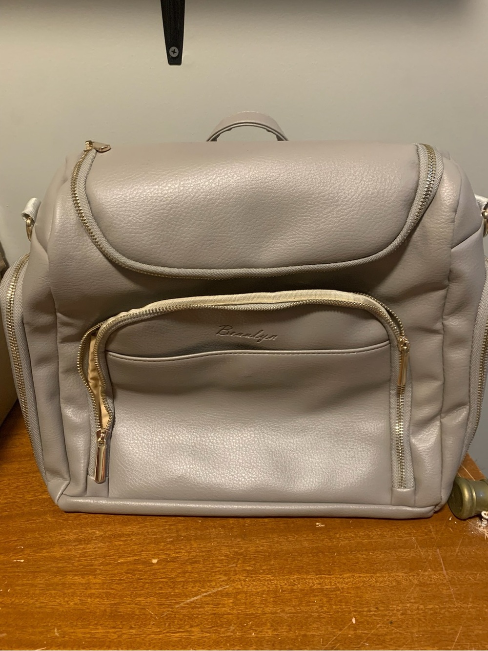 Beaulyn Women’s Light Beige Diaper Backpack with Gold Hardware